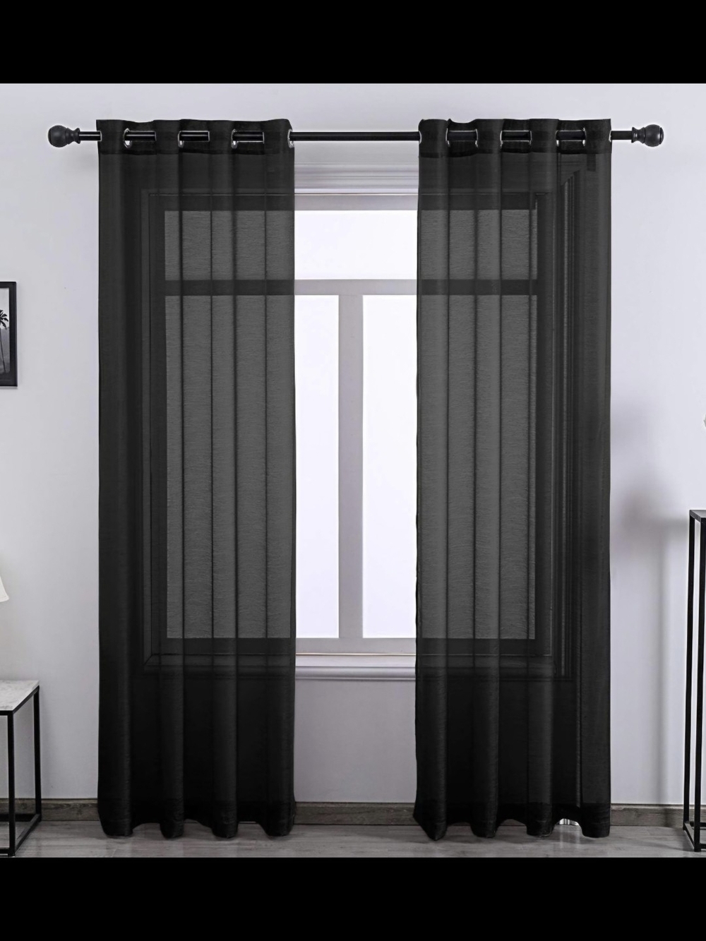 Black Sheer Grommet Window Panel Pair